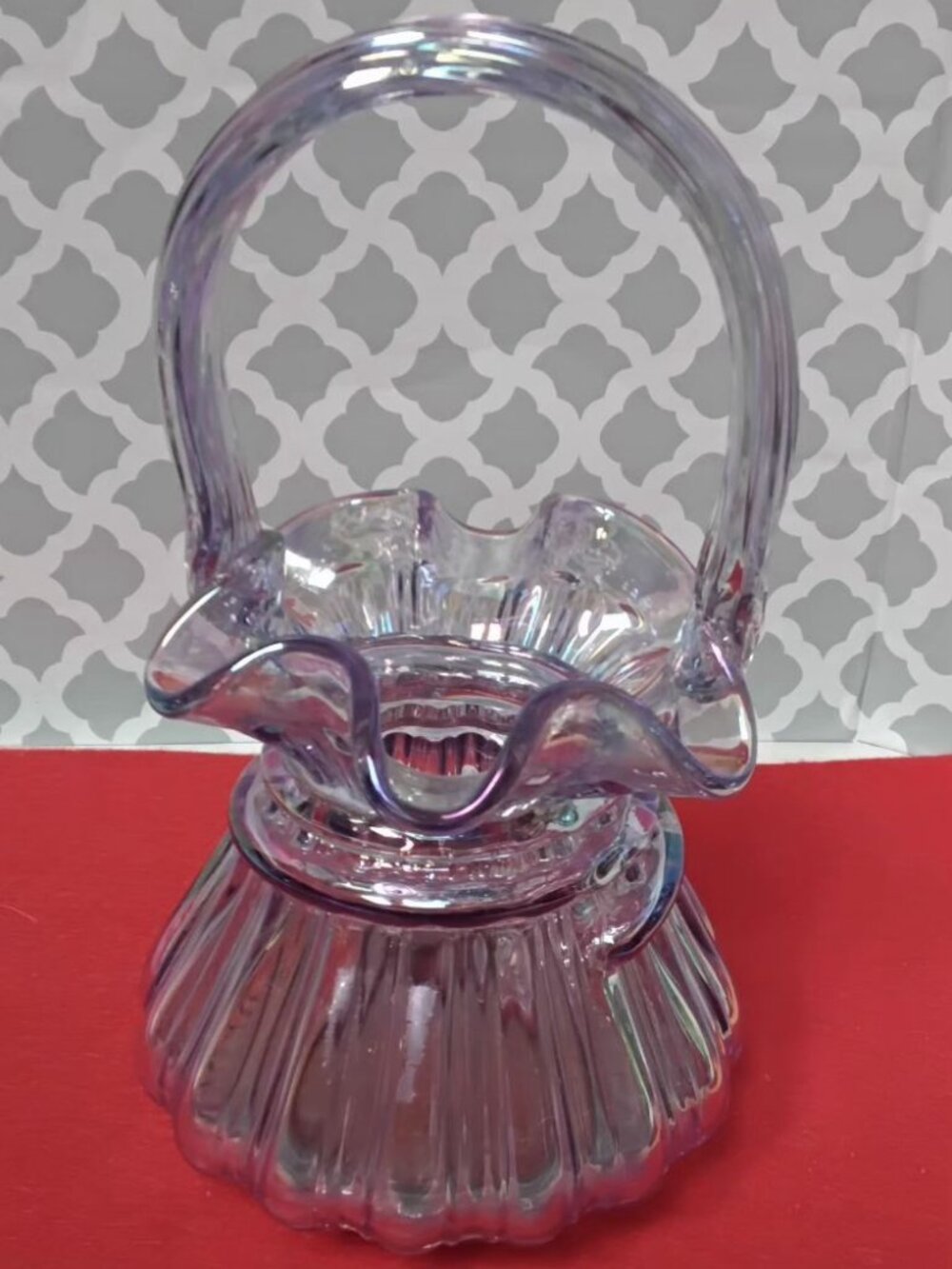 Rare Vintage Fenton Iridescent Art Glass Basket Purple/ Lavender Carnival Glass